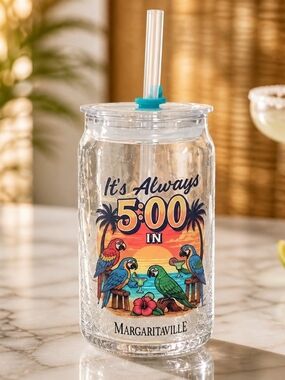 Margaritaville Clear Tumbler with Colorful Parrot Sunset Graphic